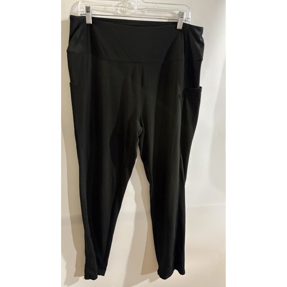 Zoë + Phoebe Women’s Regular XL Black Solid High Rise Ankle Leggings Pockets